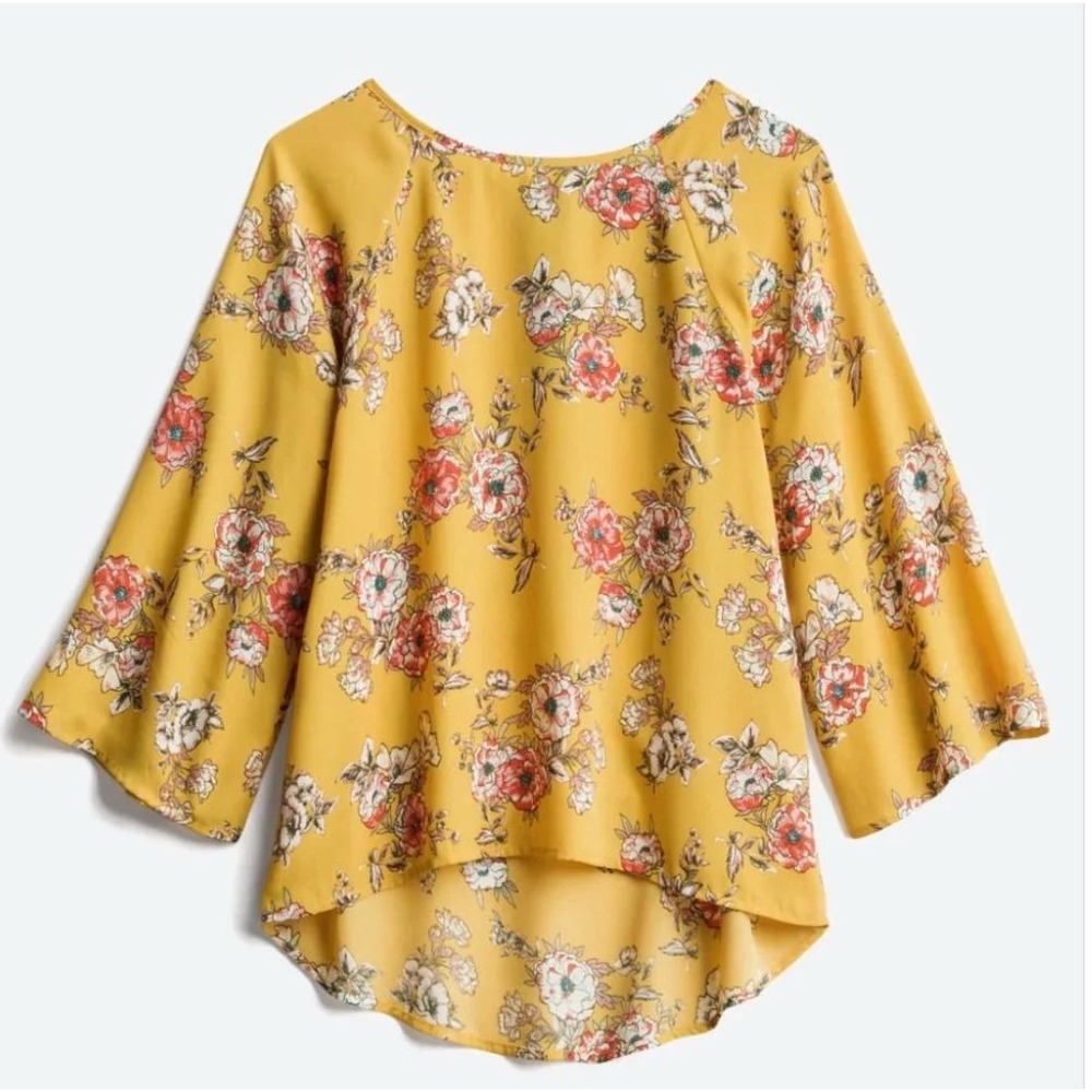 Stitch Fix PAPER MOON Yellow Floral Larie Zipper Back Blouse Women Lg Exc